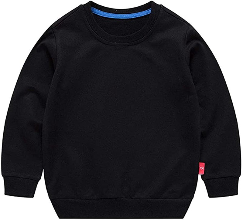 HAXICO Unisex Kids Solid Cotton Thin Pullover Sweatshirt T-shirt Toddler Baby Crewneck Long Sleeve Tshirts Tops Blouse HAXICO Black - Image 1